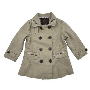 Old Navy Toddler Girls Pea Coat Beige Double-Breasted 2007 Embroidery 18-24 Mo